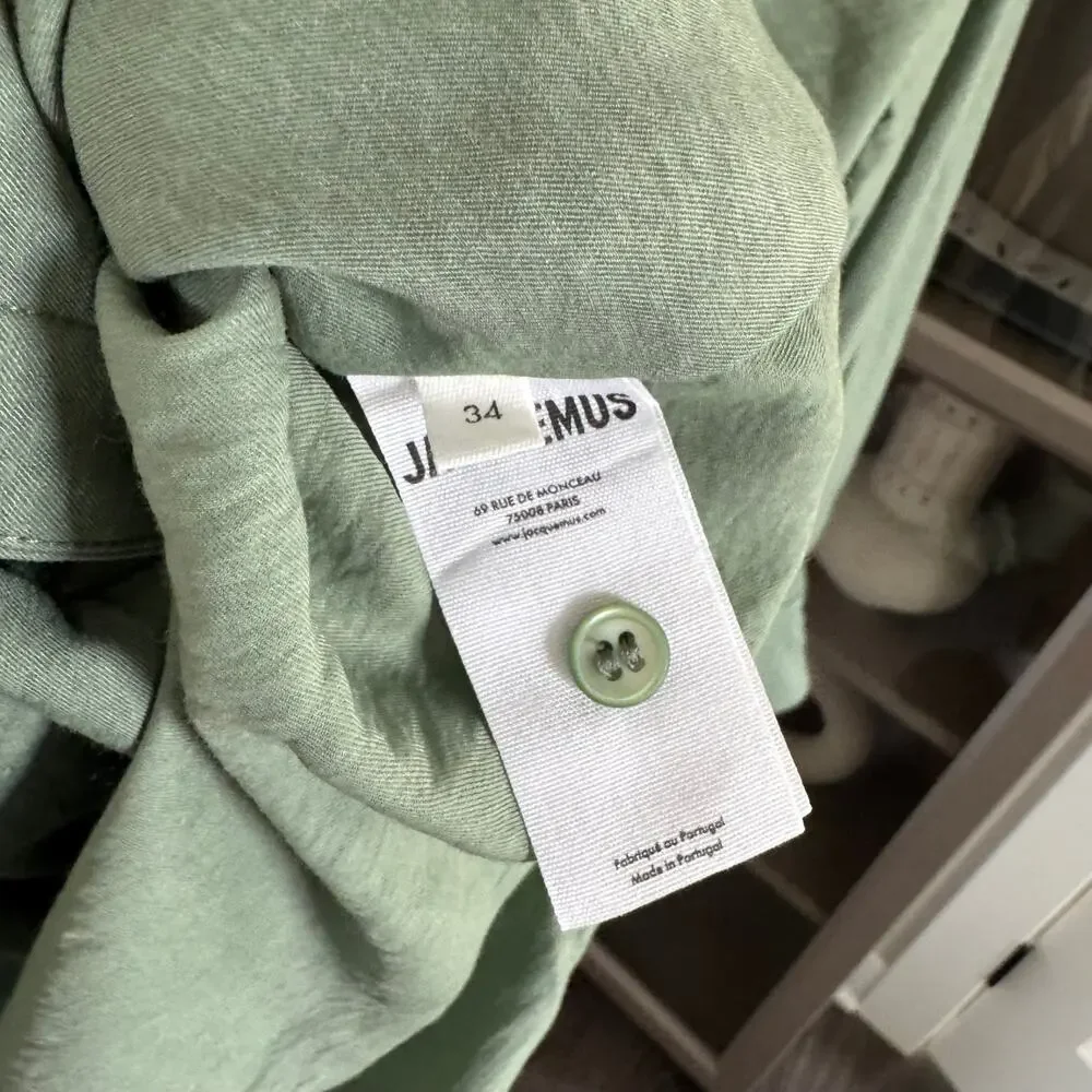 Jacquemus Le Raphia Shirt Dress Draped La Robe Bahia Sage Green Mini Dress 34 2 - Picture 7 of 7